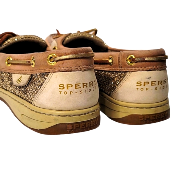 Women's SPERRY Angelfish Signature Gold Glitter Suede Loafers Flats Slip-on - Picture 3 of 5